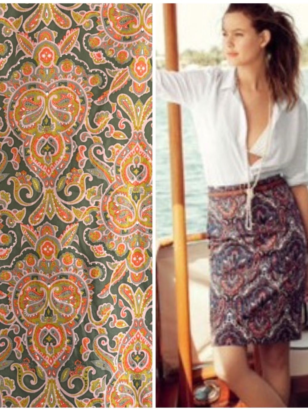 J. Crew Green Tapestry Paisley The Pencil Skirt Size 14 EUC